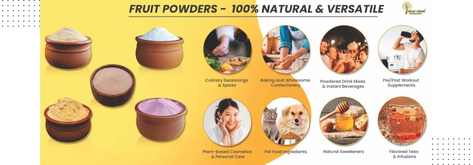 Advertisement for fruit powders with various uses and health benefits