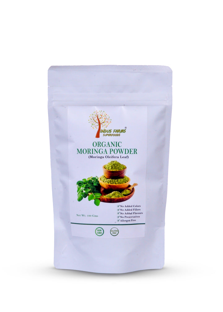Organic Moringa leaf powder - green superfood, vegan, GMO-free, herbal - Indusfarms