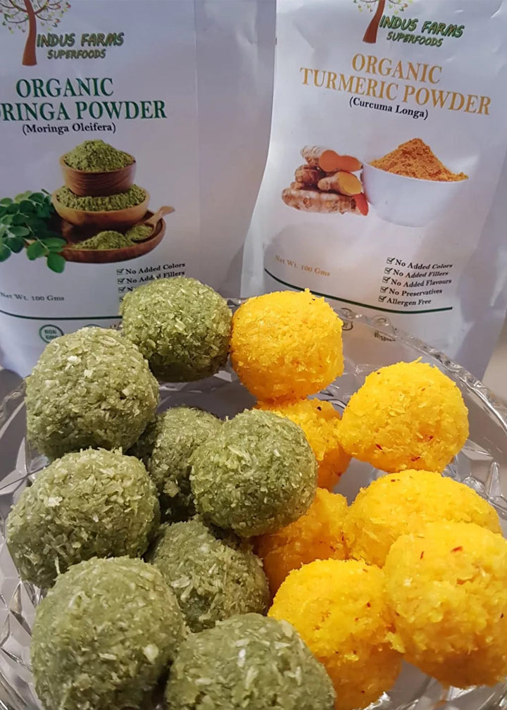 Moringa Tumeric coconut protein balls home made