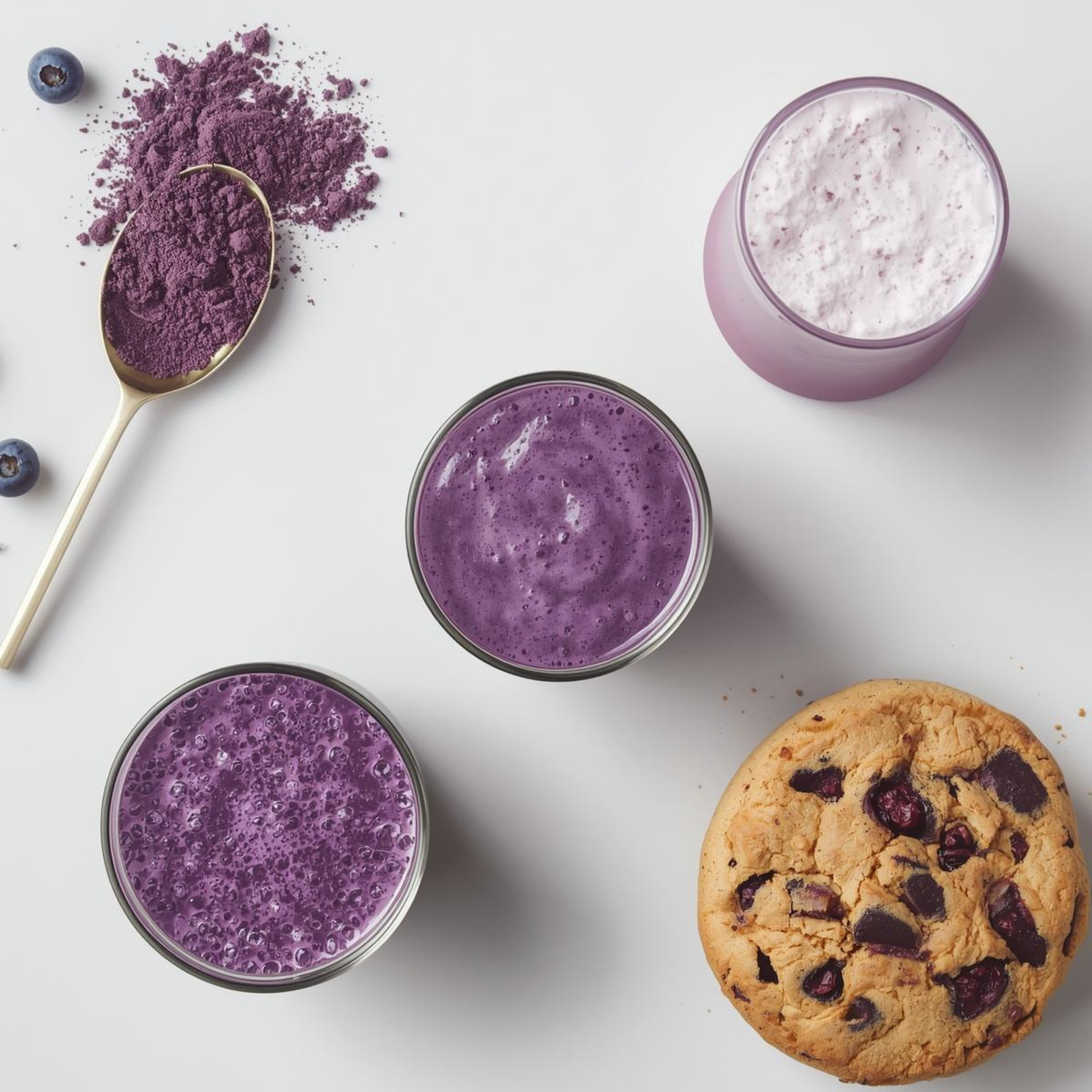 Purple smoothie bowls with a cookie 