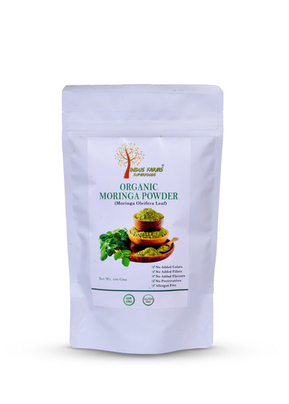 Organic Moringa leaf powder - green superfood, vegan, GMO-free, herbal - Indusfarms