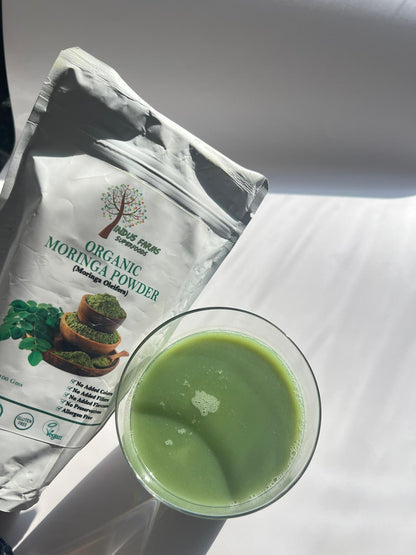 Organic Moringa leaf powder - green superfood, vegan, GMO-free, herbal - Indusfarms