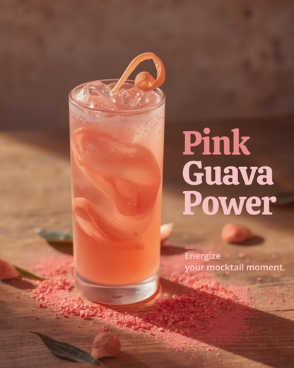 Pink guava cocktail with ice and a cherry