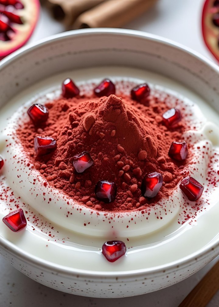Pomegranate powder yoghurt bowl healthy breakfast