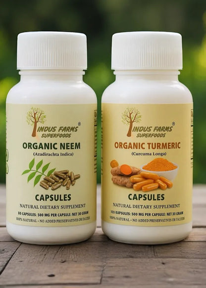 Turmeric and Neem Powder Capsules Bundle, GMO Free, Gluten Free, 1000mg per serving