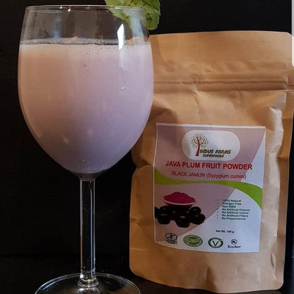 ava Plum Fruit Powder mixed in a refreshing purple beverage