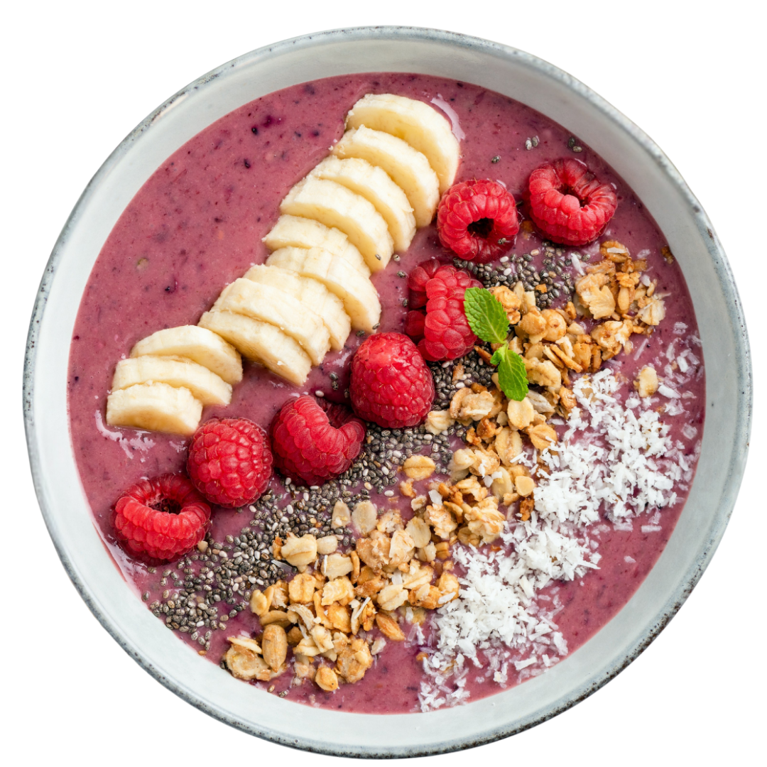 pink pitaya smoothie bowl with berries