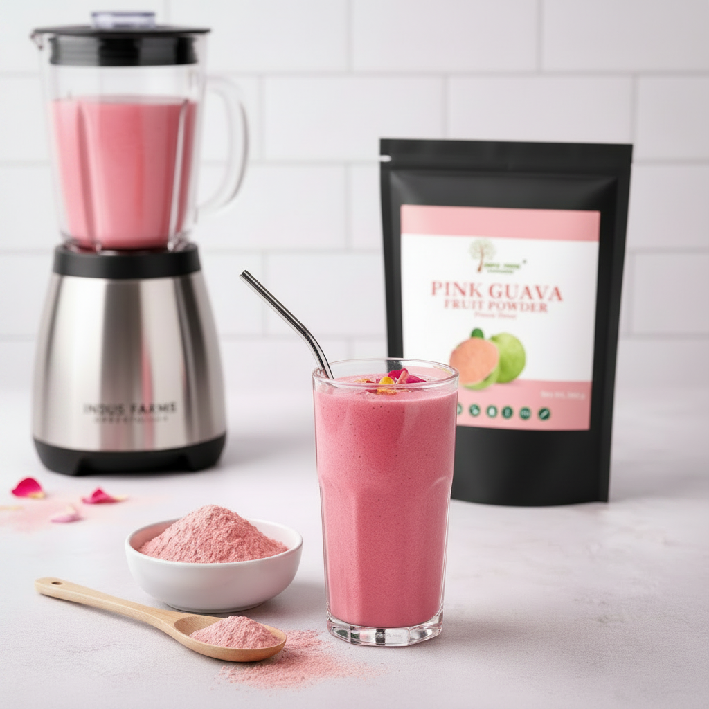 smoothies and shakes using pink guava freeze dried fruit powder