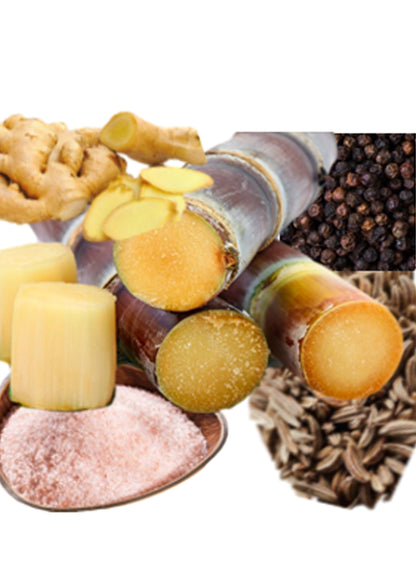 Spices: sugarcane, cumin, pepper, black salt, ginger - Indusfarms